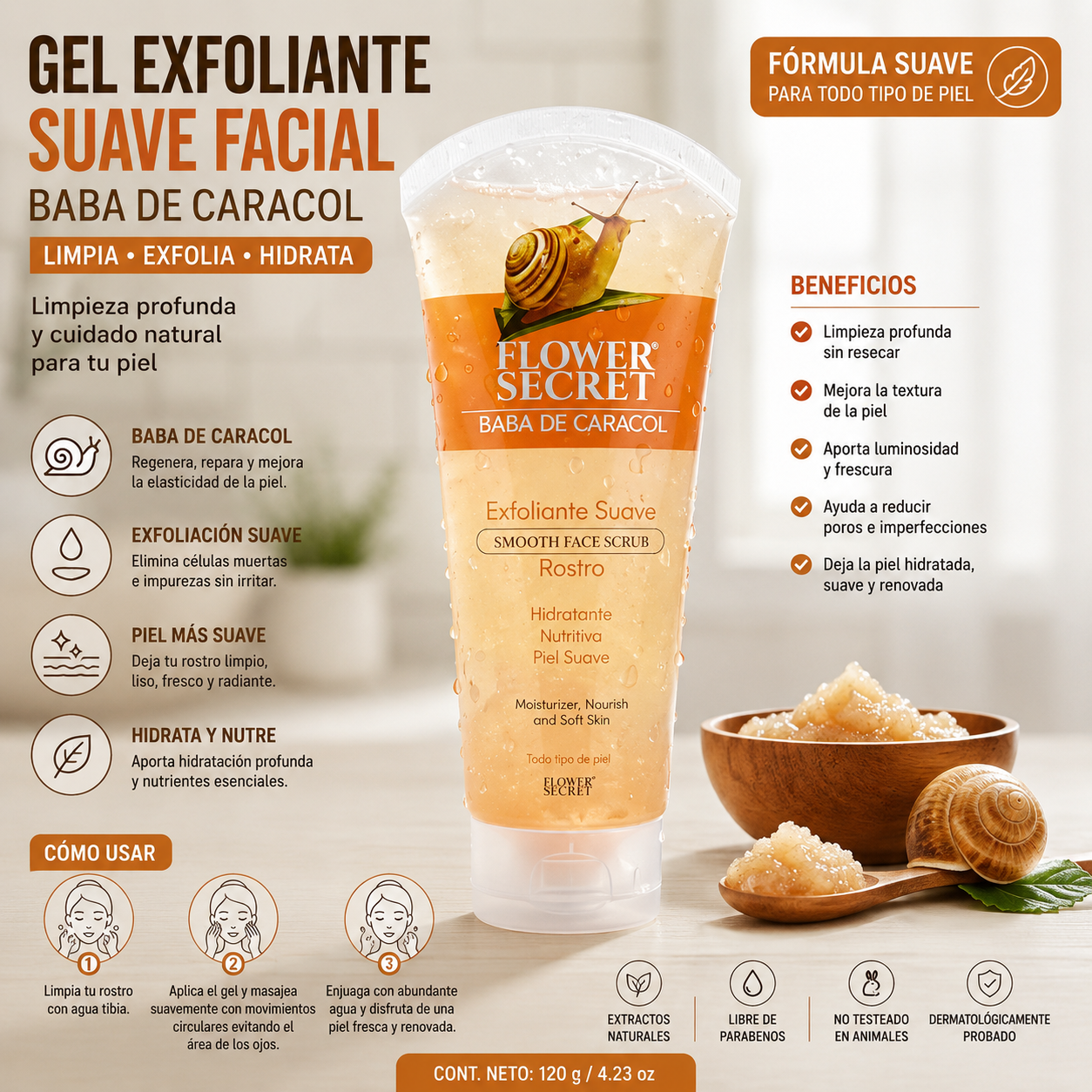 Gel Exfoliante Suave Facial Baba Caracol
